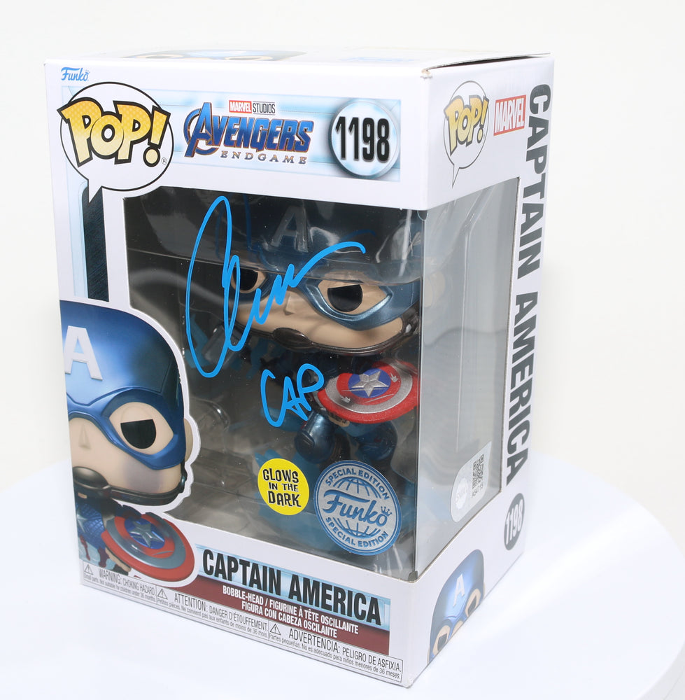 
                  
                    Chris Evans as Captain America in Avengers: Endgame Glow in the Dark Special Edition (SWAU) Signed Funko POP! #1198
                  
                