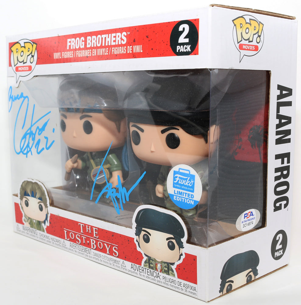 
                  
                    Corey Feldman as Edgar Frog & Jamison Newlander as Alan Frog in The Lost Boys Funko Store Limited Edition (PSA) Signed Funko POP! 2-Pack
                  
                