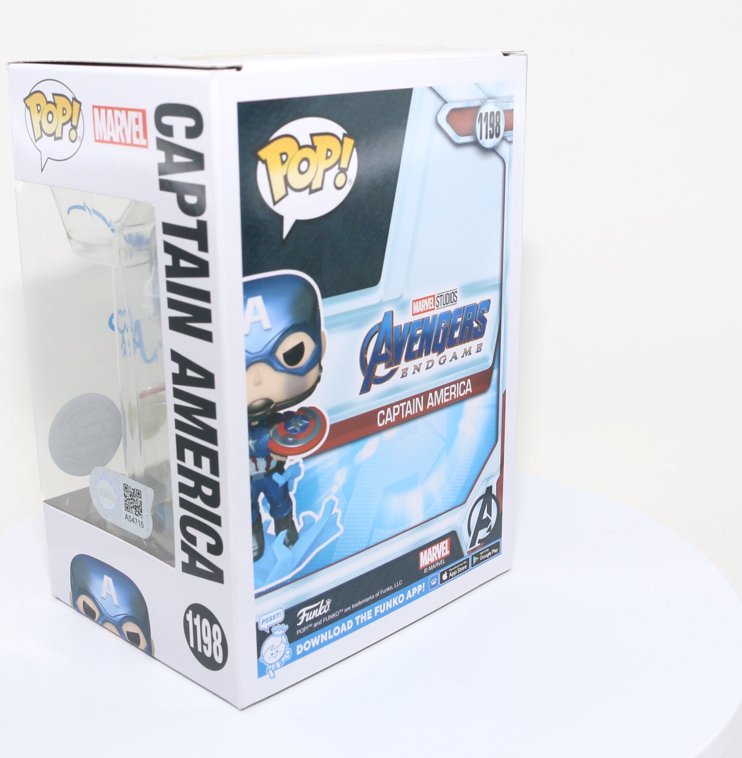 
                  
                    Chris Evans as Captain America in Avengers: Endgame Glow in the Dark Special Edition (SWAU) Signed Funko POP! #1198
                  
                