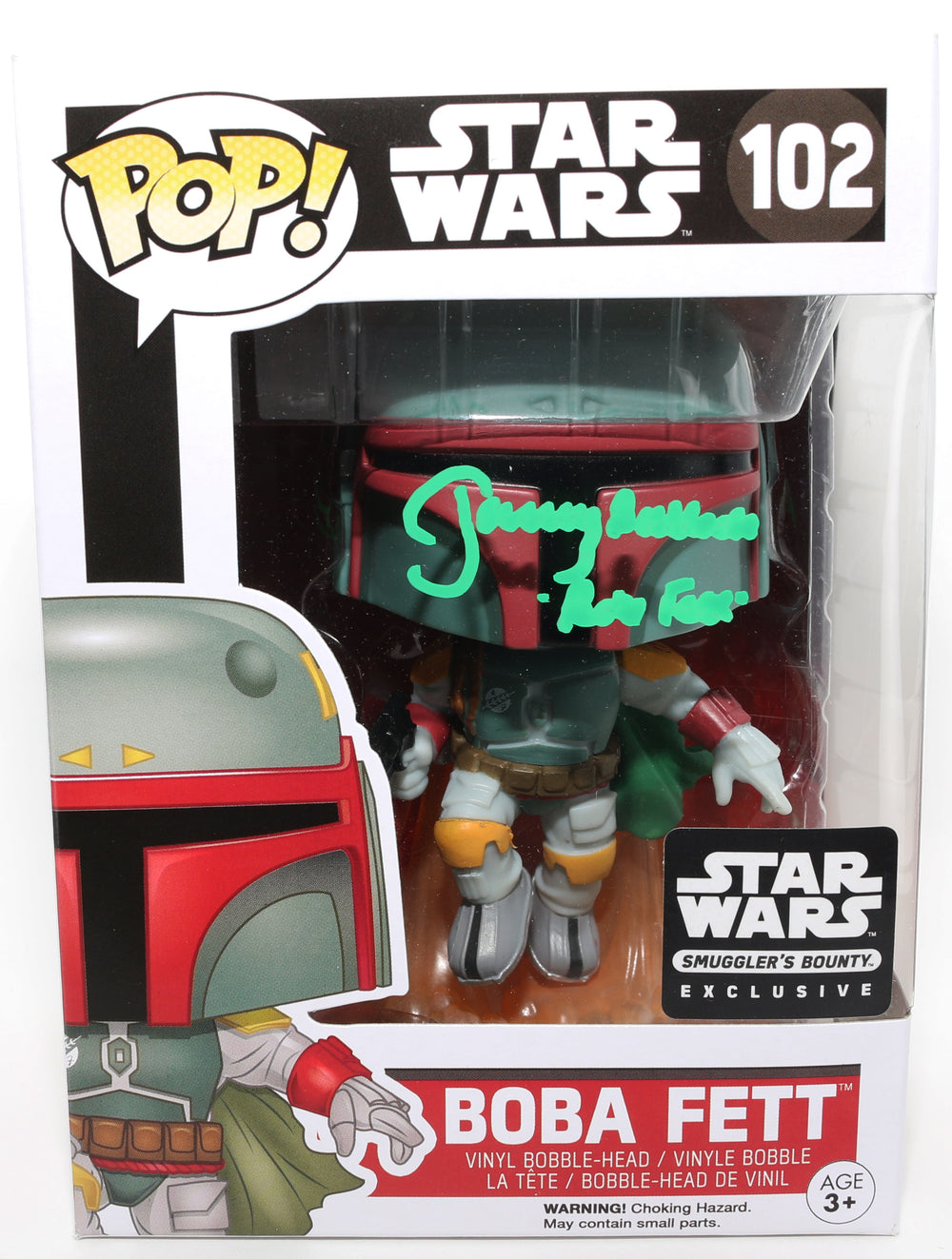 Jeremy Bulloch as Boba Fett in Star Wars: The Empire Strikes Back Smuggler's Bounty Exclusive Signed Funko POP! #102 with Character Name