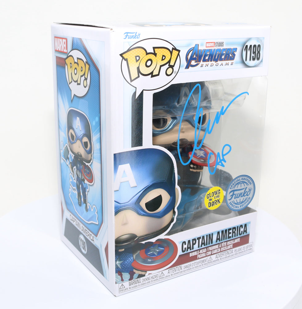 
                  
                    Chris Evans as Captain America in Avengers: Endgame Glow in the Dark Special Edition (SWAU) Signed Funko POP! #1198
                  
                