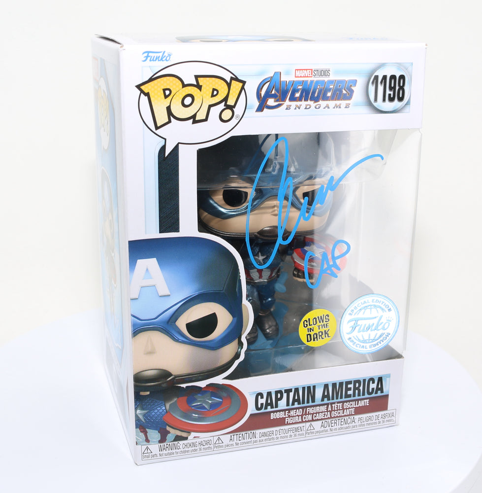 
                  
                    Chris Evans as Captain America in Avengers: Endgame Glow in the Dark Special Edition (SWAU) Signed Funko POP! #1198
                  
                