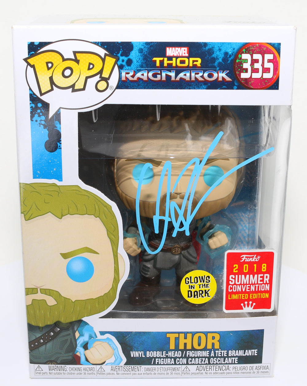 Chris Hemsworth as Thor in Thor: Ragnarok 2018 Summer Convention Glow in the Dark Exclusive (SWAU) Signed Funko POP! #335