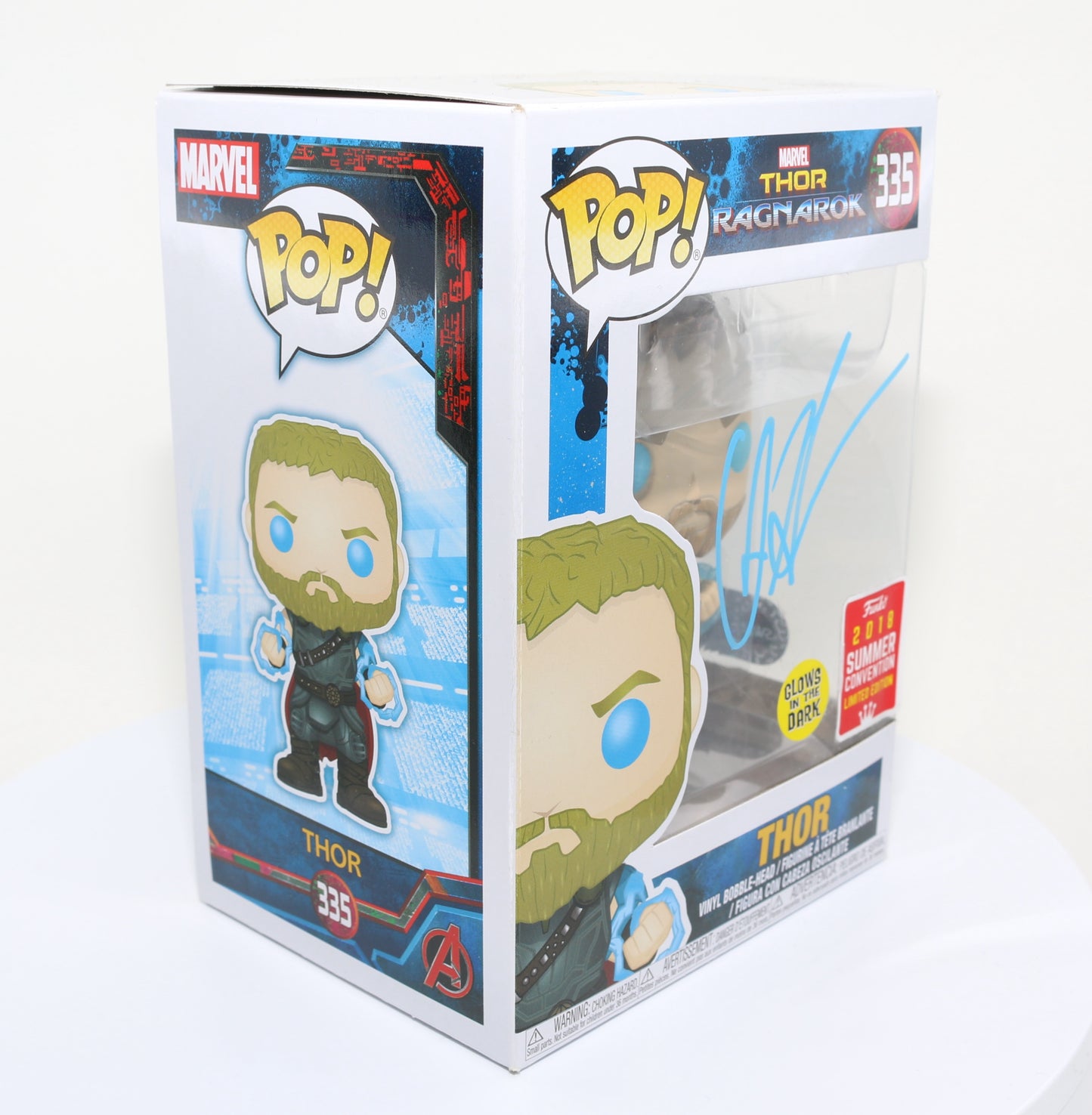 
                  
                    Chris Hemsworth as Thor in Thor: Ragnarok 2018 Summer Convention Glow in the Dark Exclusive (SWAU) Signed Funko POP! #335
                  
                