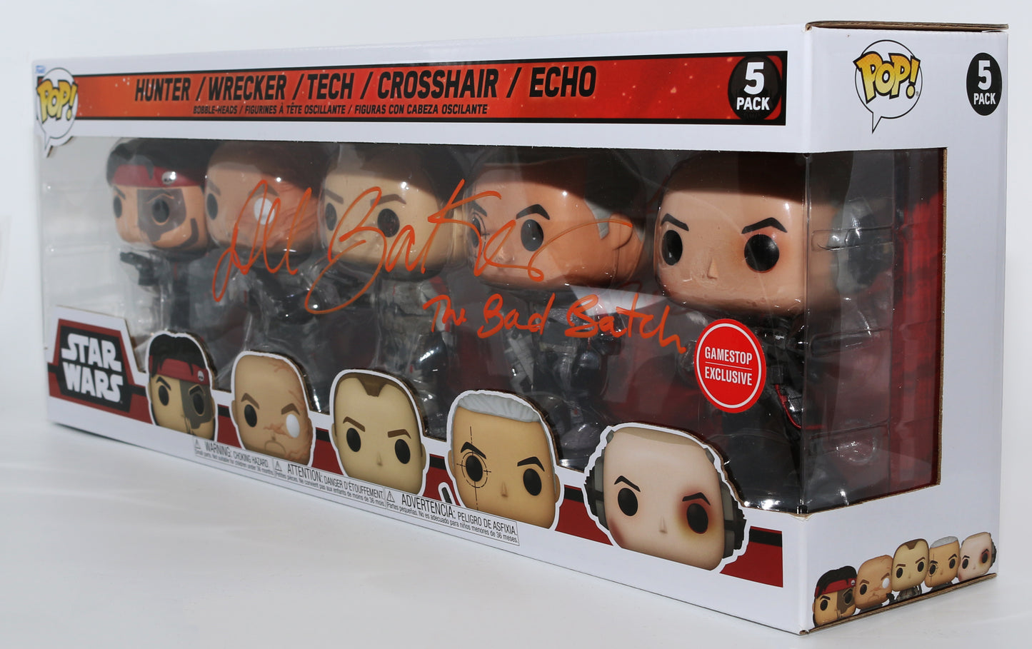 
                  
                    Dee Bradley Baker as The Bad Batch in Star Wars: The Bad Batch GameStop Exclusive Signed Funko POP! 5-Pack with Character Name
                  
                