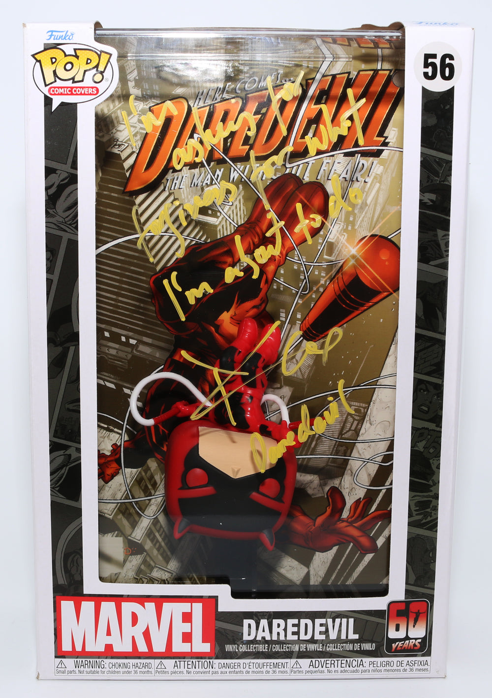 Charlie Cox as Daredevil in Daredevil Comic Cover Signed Funko POP! #56 with Character Name & Quote