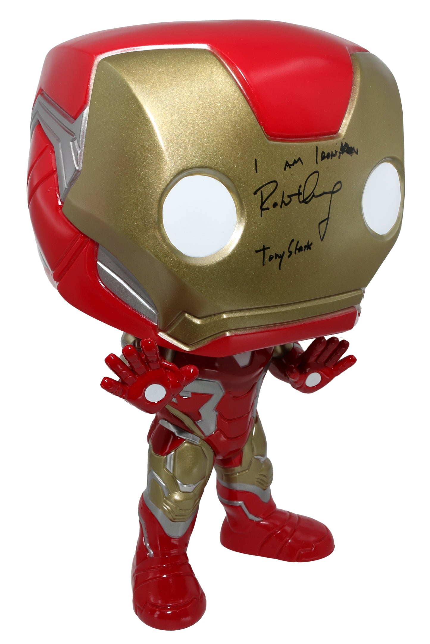 
                  
                    Robert Downey Jr. as Iron Man in Avengers: Endgame (SWAU) Signed 18" Mega Sized Funko POP! #02 with Character Name & Quote
                  
                