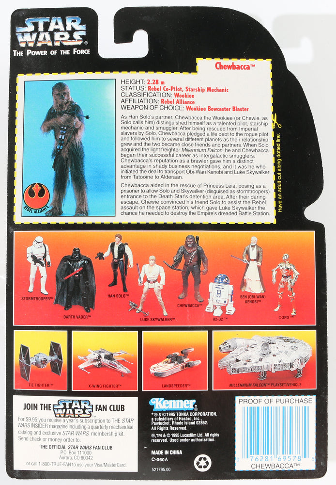 
                  
                    Peter Mayhew as Chewbacca in Star Wars: The Empire Strikes Back POTF Power of the Force Kenner Hasbro 1995 Signed Action Figure
                  
                