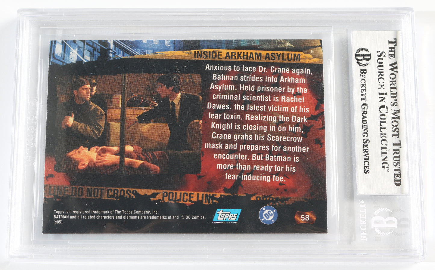 
                  
                    Christian Bale as Batman in Batman Begins (Beckett Slabbed) Signed Topps #58 Inside Arkham Asylum Trading Card
                  
                
