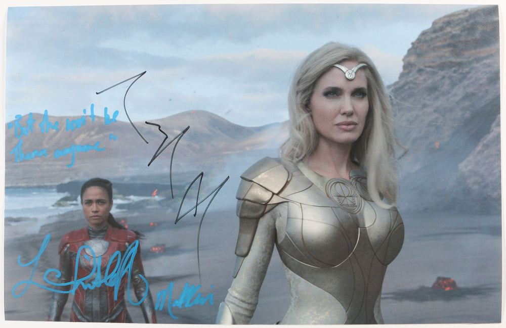 Angelina Jolie as Thena & Lauren Ridloff as Makkari in The Eternals Signed 11x17 Photo with Character Name & Quote