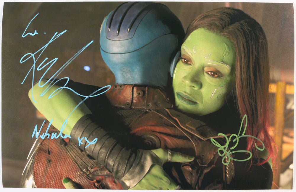 Zoe Saldana as Gamora & Karen Gillan as Nebula in Guardians of the Galaxy Vol. 2 Signed 11x17 Photo With Character Name