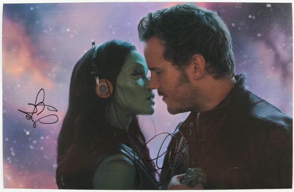 Zoe Saldana as Gamora & Chris Pratt as Star-Lord / Peter Quill in Guardians of the Galaxy Signed 11x17 Photo