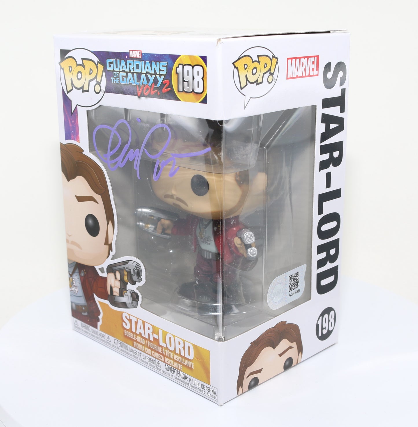 
                  
                    Chris Pratt as Star-Lord in Guardians of the Galaxy Vol. 2 (SWAU) Signed Funko POP! #198
                  
                