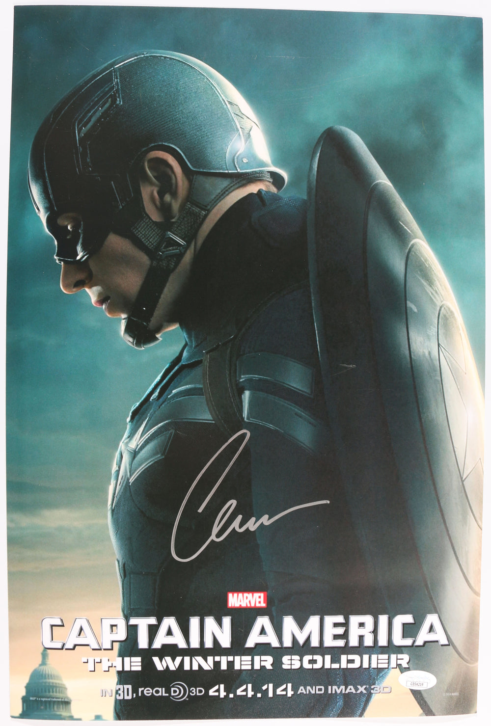 Chris Evans as Captain America in Captain America: The Winter Soldier (JSA) Signed 12x18 Mini Poster