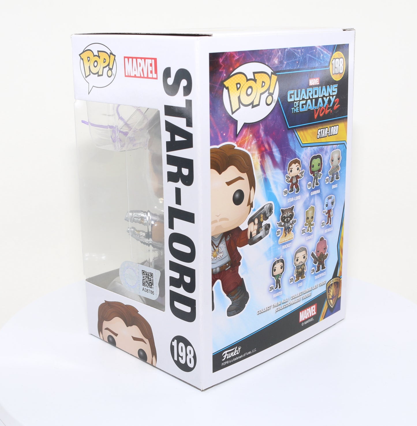 
                  
                    Chris Pratt as Star-Lord in Guardians of the Galaxy Vol. 2 (SWAU) Signed Funko POP! #198
                  
                