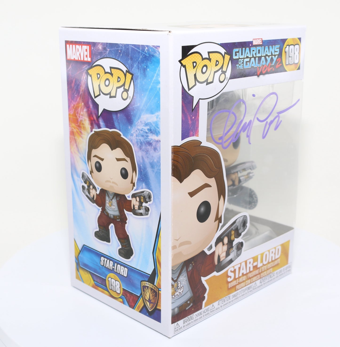 
                  
                    Chris Pratt as Star-Lord in Guardians of the Galaxy Vol. 2 (SWAU) Signed Funko POP! #198
                  
                