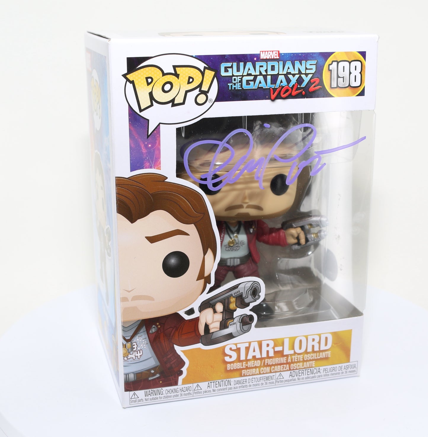 
                  
                    Chris Pratt as Star-Lord in Guardians of the Galaxy Vol. 2 (SWAU) Signed Funko POP! #198
                  
                
