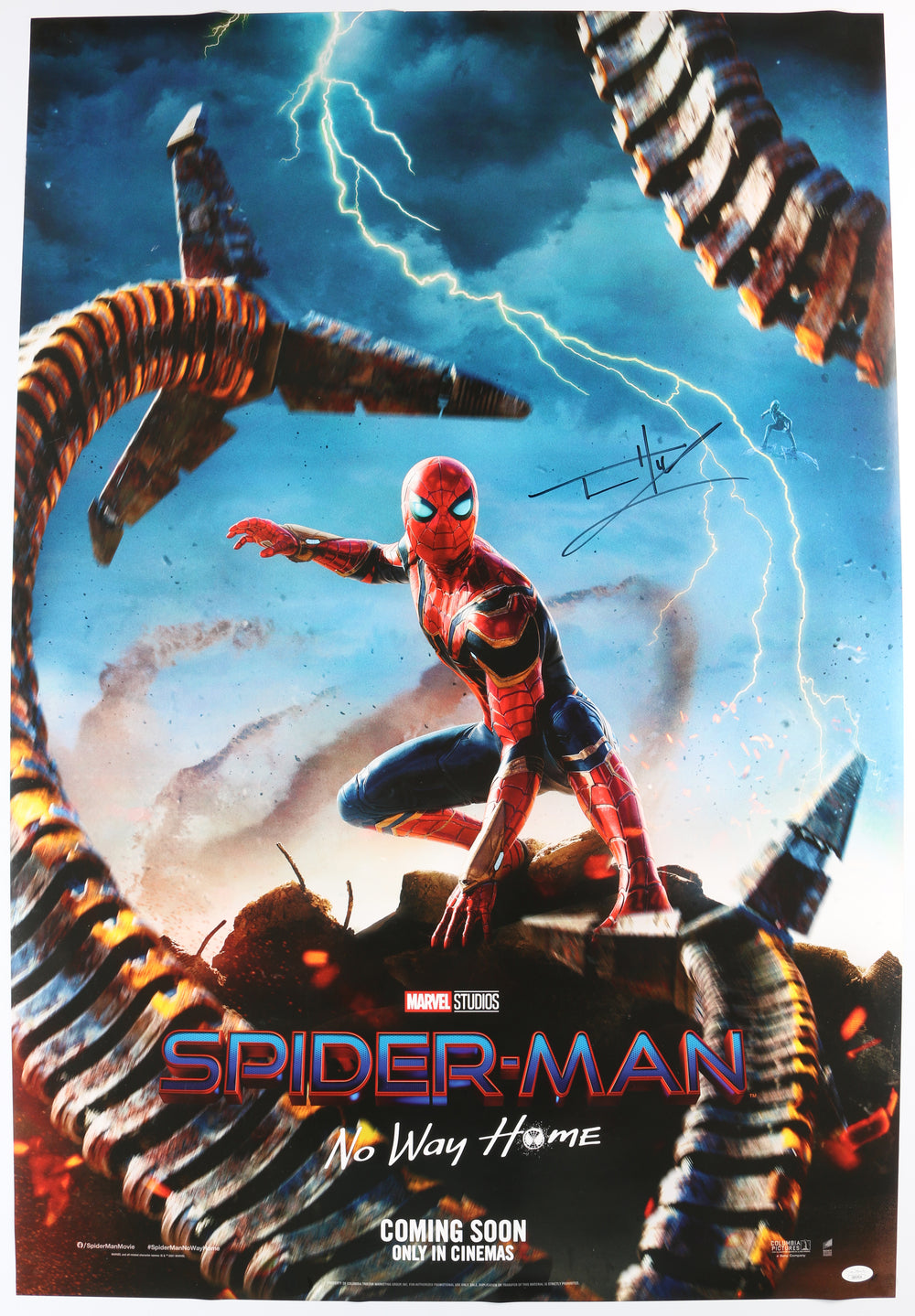 Tom Holland as Spider-Man in Spider-Man: No Way Home (JSA / The Brothers Trust) Signed 27x40 Poster