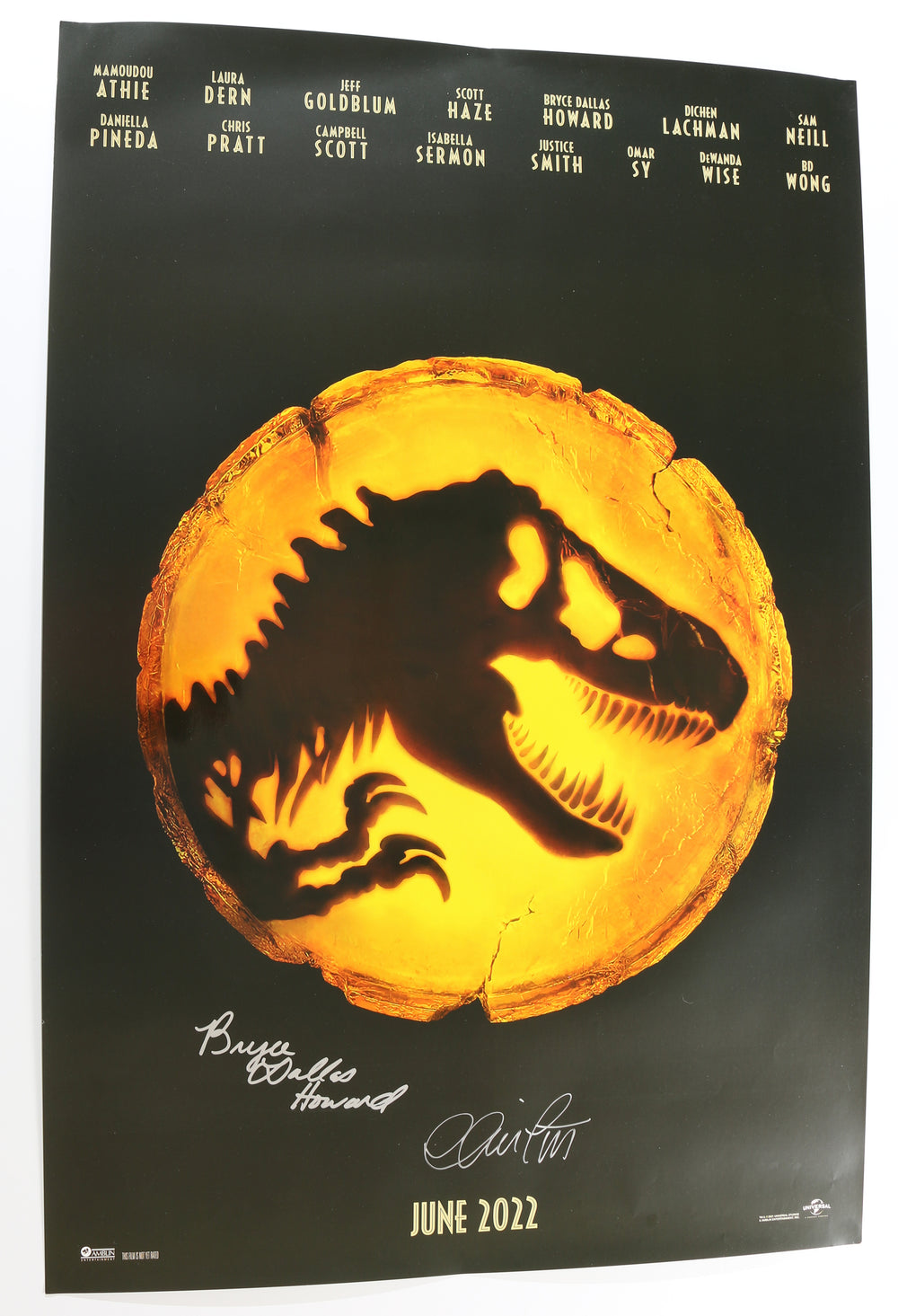 Jurassic World Dominion 27x40 Poster Signed by Chris Pratt & Bryce Dallas Howard