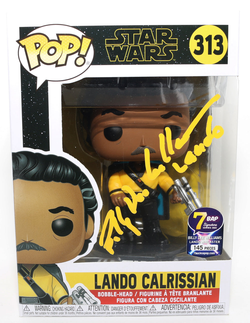 Billy Dee WIlliams as Lando Calrissian in Star Wars: The Rise of Skywalker 7BAP Exclusive (JSA) Signed Funko POP! #313 with Character Name