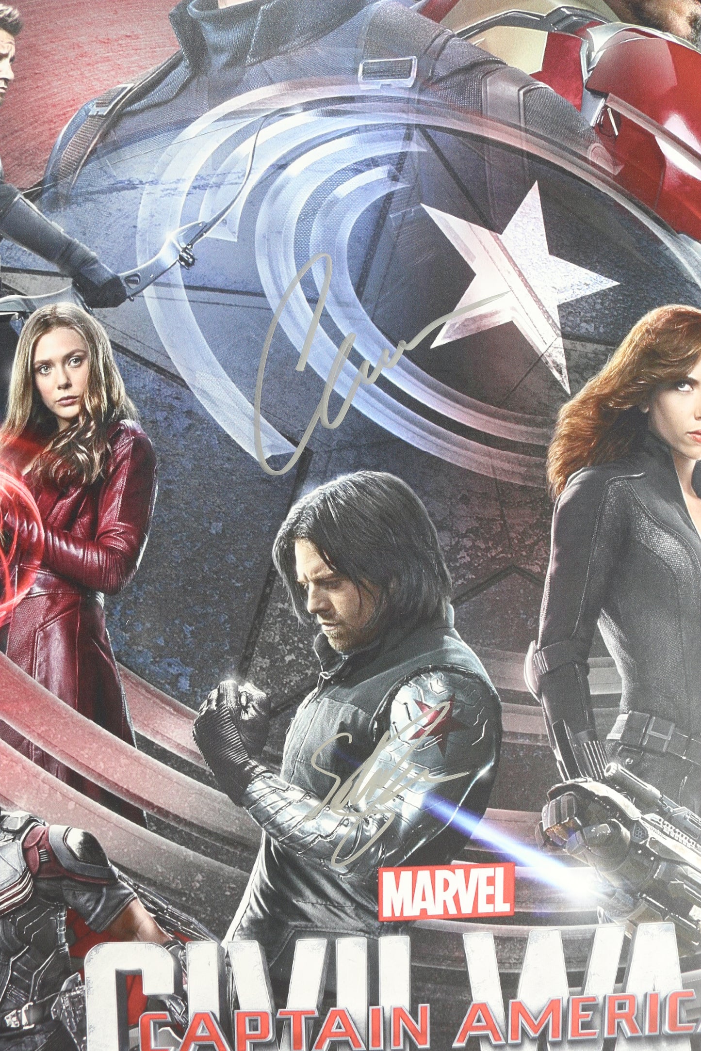 
                  
                    Captain America: Civil War 27x40 Poster (Beckett Witnessed) Cast Signed by Chris Evans, Sebastian Stan, & Paul Bettany
                  
                