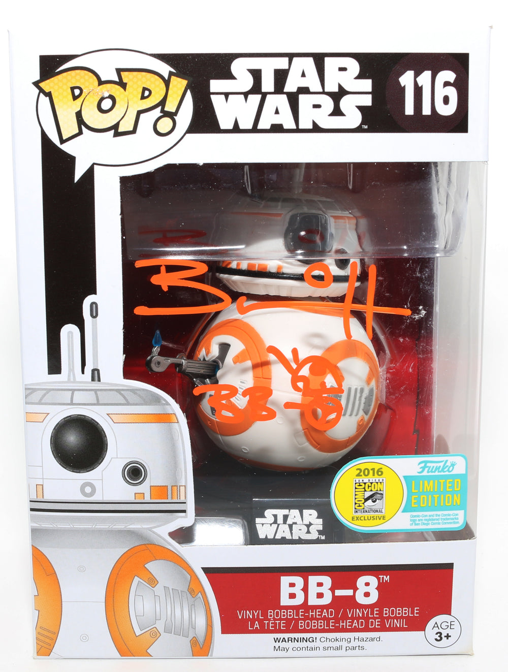 Brian Herring as BB-8 in Star Wars: The Force Awakens 2016 San Diego Comic Con Exclusive (JSA) Signed Funko POP! #116 with Character Name