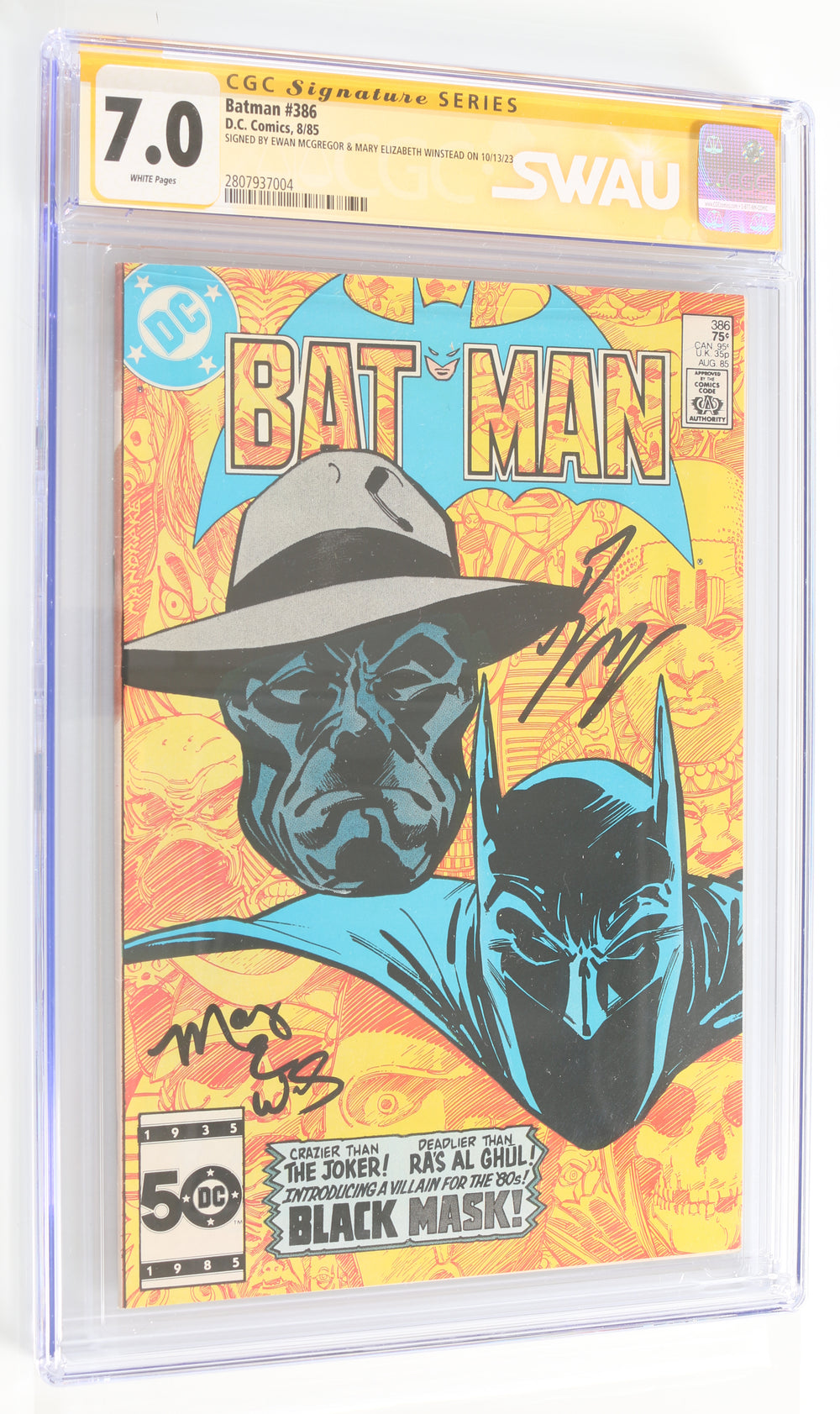 DC Batman #386 - Signed by Ewan McGregor and Mary Elizabeth Winstead (CGC Signature Series 7.0) 1985