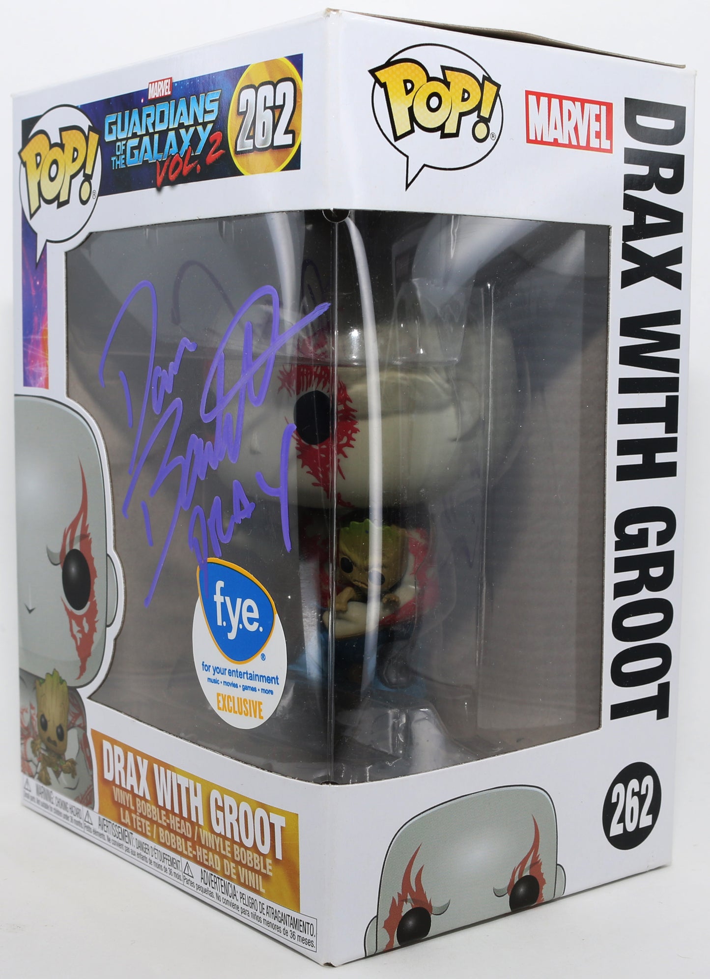 
                  
                    Dave Bautista as Drax in Guardians of the Galaxy Vol. 2 FYE Exclusive Signed Funko POP! #262
                  
                