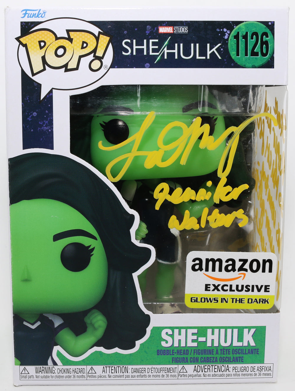 Tatiana Maslany as She-Hulk in She-Hulk GITD Amazon Exclusive Signed Funko POP! #1126 with Character Name & Quote