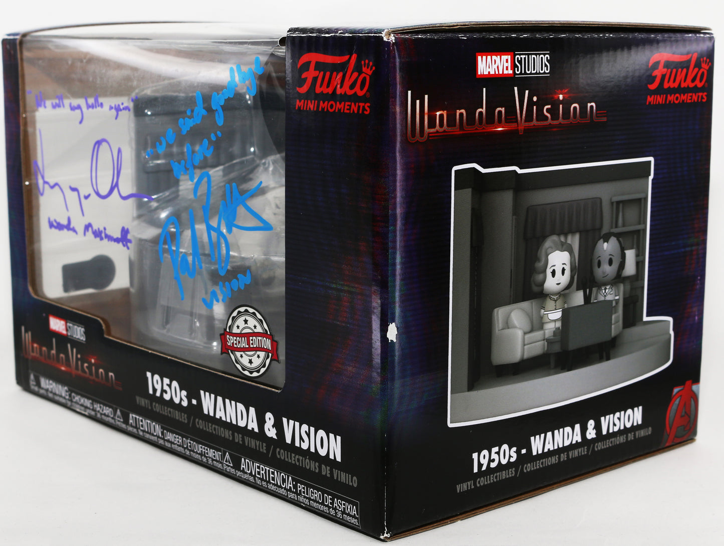 
                  
                    Elizabeth Olsen as Wanda & Paul Bettany as Vision [50's] in WandaVision Special Edition (Beckett) Signed Funko Mini Moments with Character Names & Quotes
                  
                