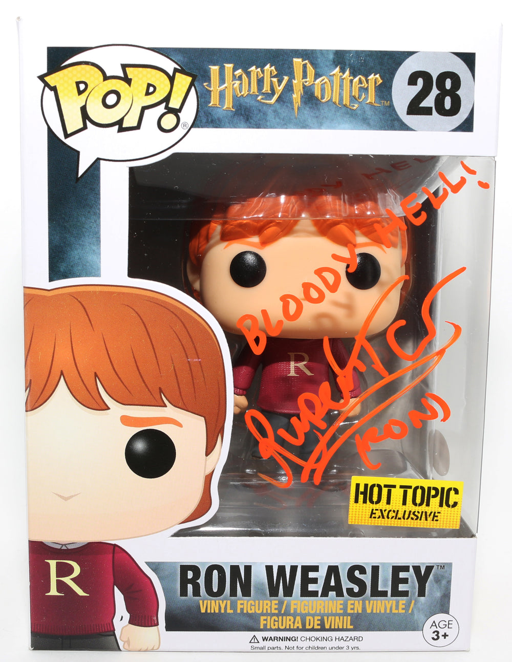 Rupert Grint as Ron Weasley in Harry Potter Hot Topic Exclusive (ACOA) Signed Funko POP! #28 with Character Name & Quote
