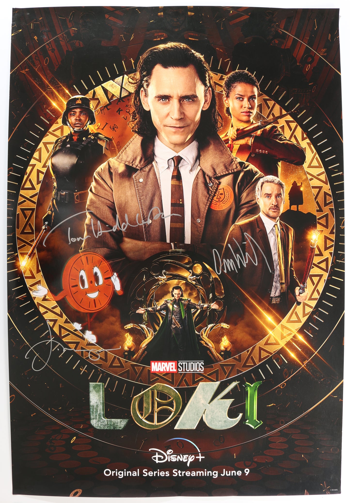 
                  
                    Loki 27x40 Poster (SWAU) Cast Signed by Tom Hiddleston, Owen Wilson, & Jonathan Majors
                  
                