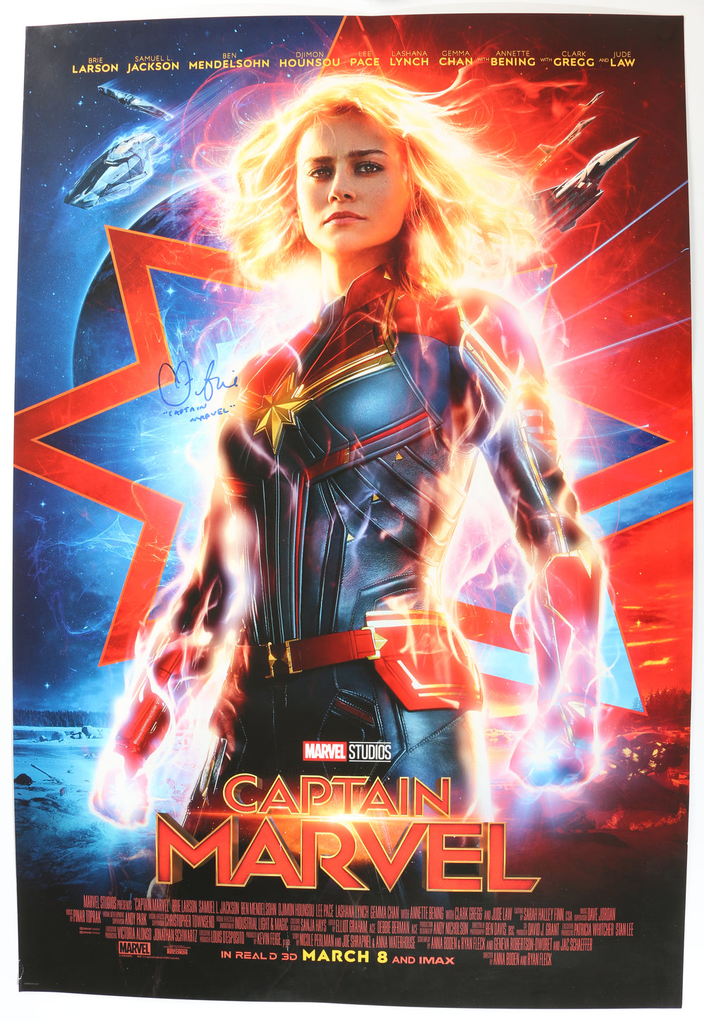 Brie Larson as Captain Marvel in Captain Marvel Signed 27x40 Poster with Character Name
