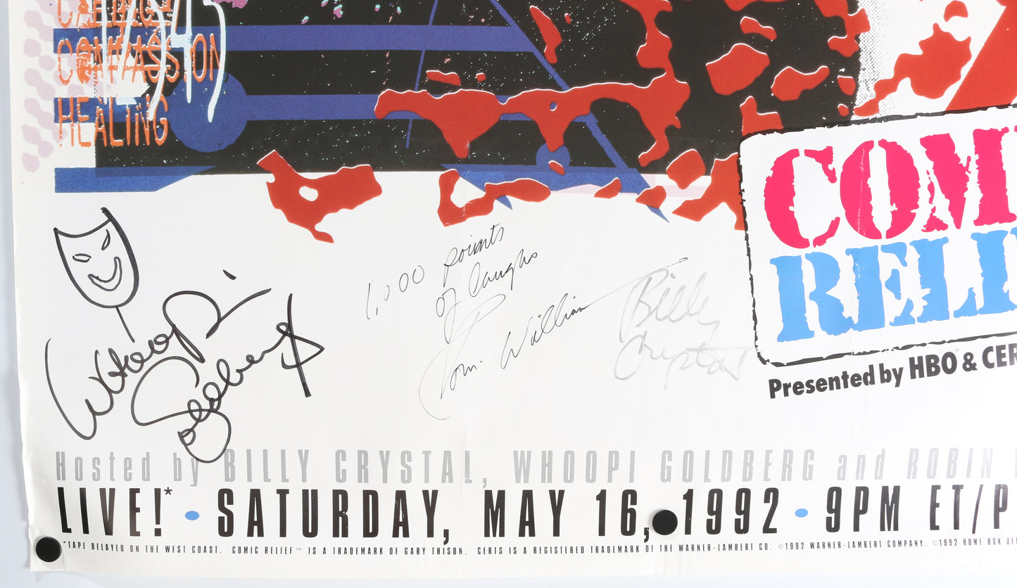 
                  
                    HBO's Comic Relief 27x40 Poster Cast Signed by Whoopi Goldberg, Billy Crystal, & Robin Williams
                  
                