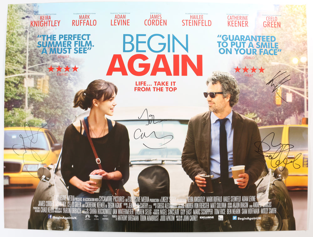 Begin Again 30x40 Quad Poster Signed by Mark Ruffalo, Keira Knightley, James Corden, & Director Jon Carney