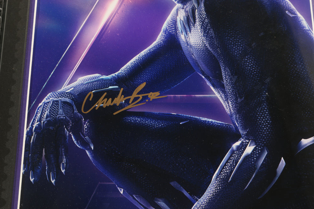 
                  
                    Chadwick Boseman as Black Panther in Avengers: Infinity War Signed 12x18 Framed Photo with Upper Deck Film Cels Card - Rare
                  
                