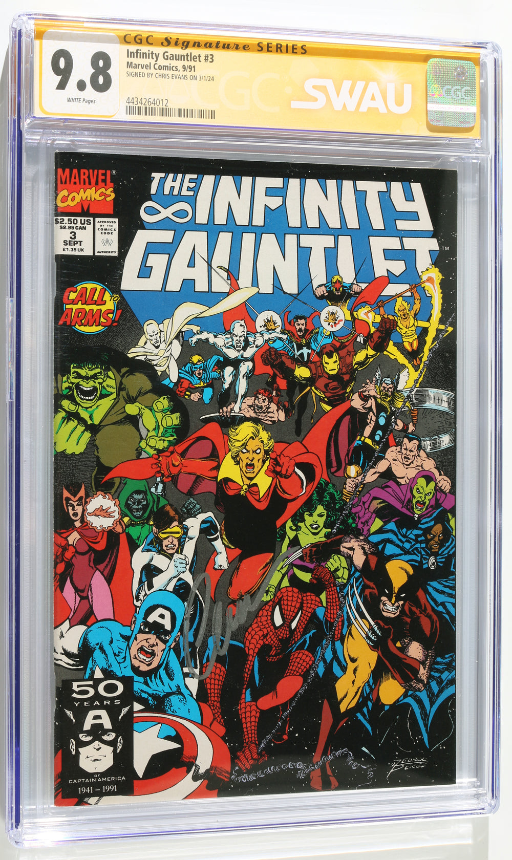 Infinity Gauntlet #3 - Signed by Chris Evans as Captain America from The Avengers (SWAU CGC Signature Series 9.8) 1991