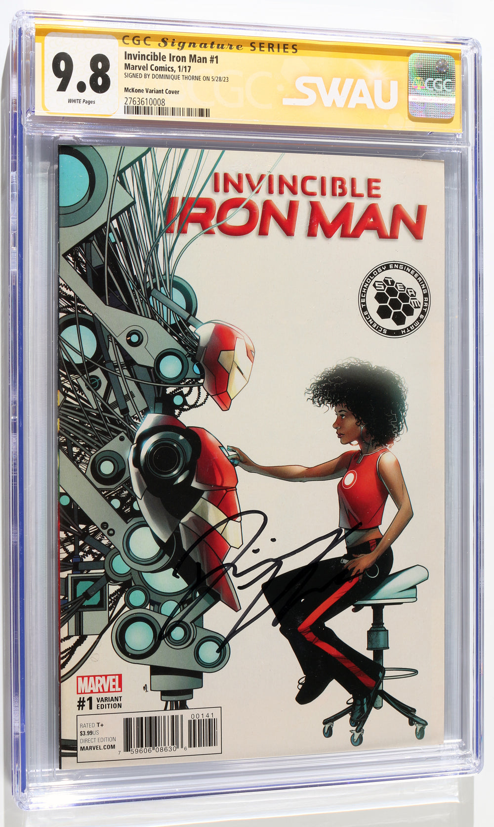 Invincible Iron Man #1 - Signed by Dominique Thorne as RiRi Williams from Black Panther: Wakanda Forever (SWAU CGC Signature Series 9.8) 2017