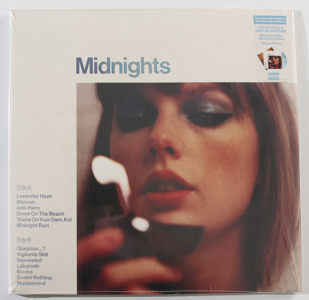 Midnights by fashion Taylor Swift on blue vinyl with signed insert photo