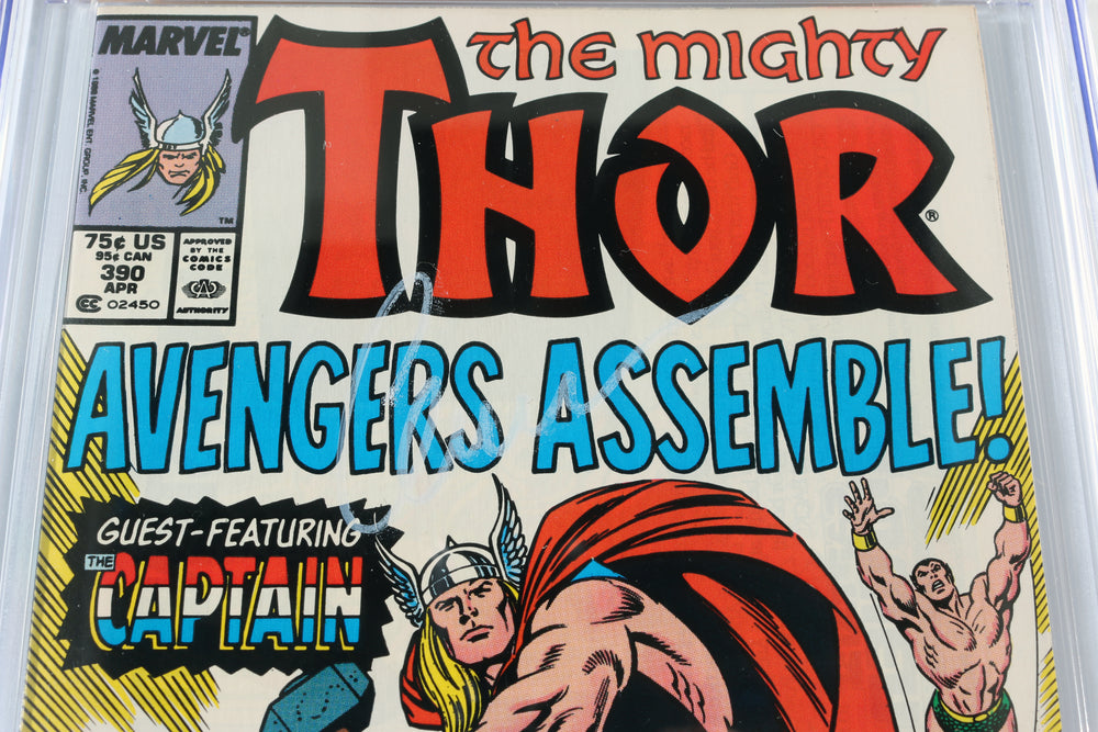 
                  
                    Marvel's Thor #390 - Signed by Signed by Chris Evans as Captain America from The Avengers (SWAU CGC Signature Series 9.8) 1988
                  
                