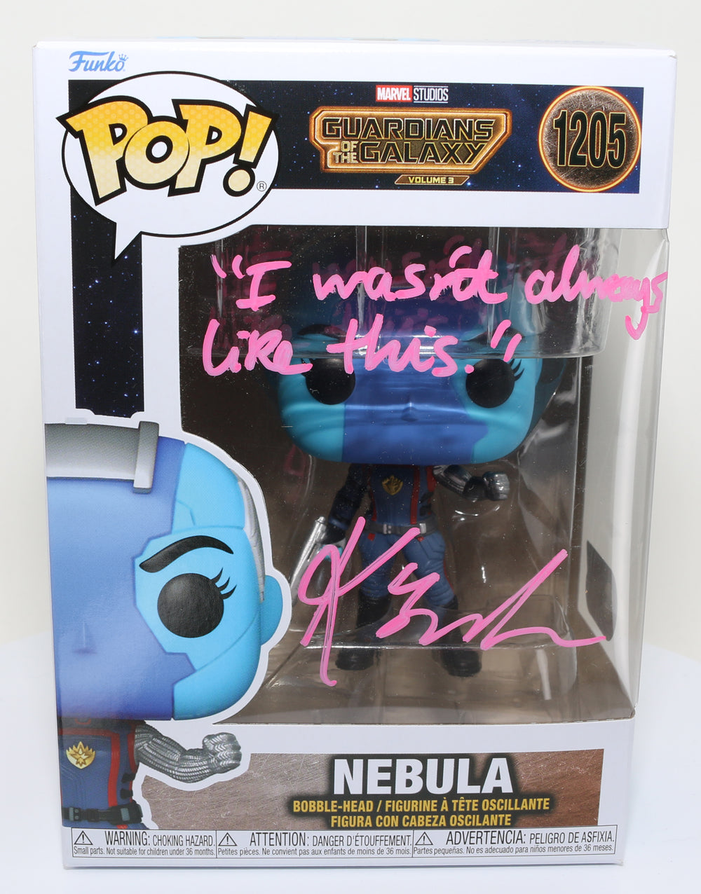 Karen Gillan as Nebula in Guardians of the Galaxy Vol. 3 (SWAU) Signed Funko POP! #1205 with Quote