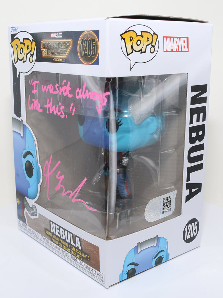
                  
                    Karen Gillan as Nebula in Guardians of the Galaxy Vol. 3 (SWAU) Signed Funko POP! #1205 with Quote
                  
                