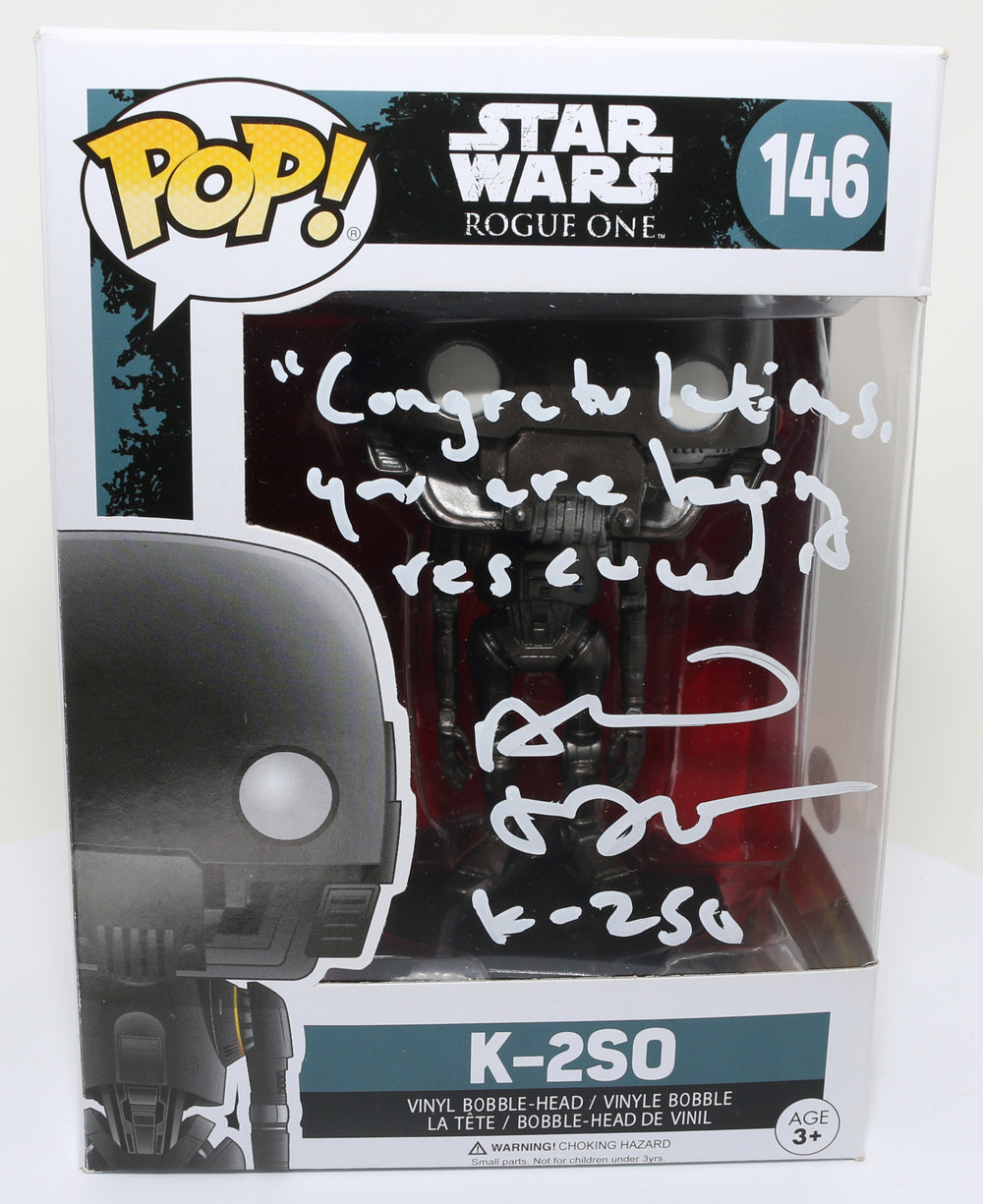 Alan Tudyk as K-2SO in Rogue One: A Star Wars Story (JSA) Signed Funko POP! #146 with Character Name and Quote
