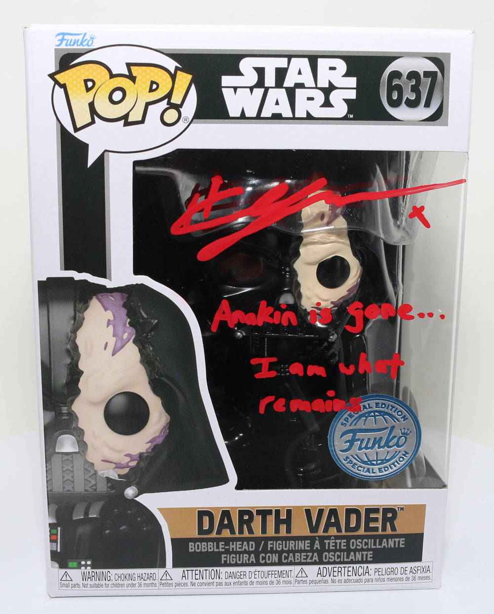 Hayden Christensen as Darth Vader in Star Wars Special Edition (JSA) Signed Funko POP! #637 with Quote