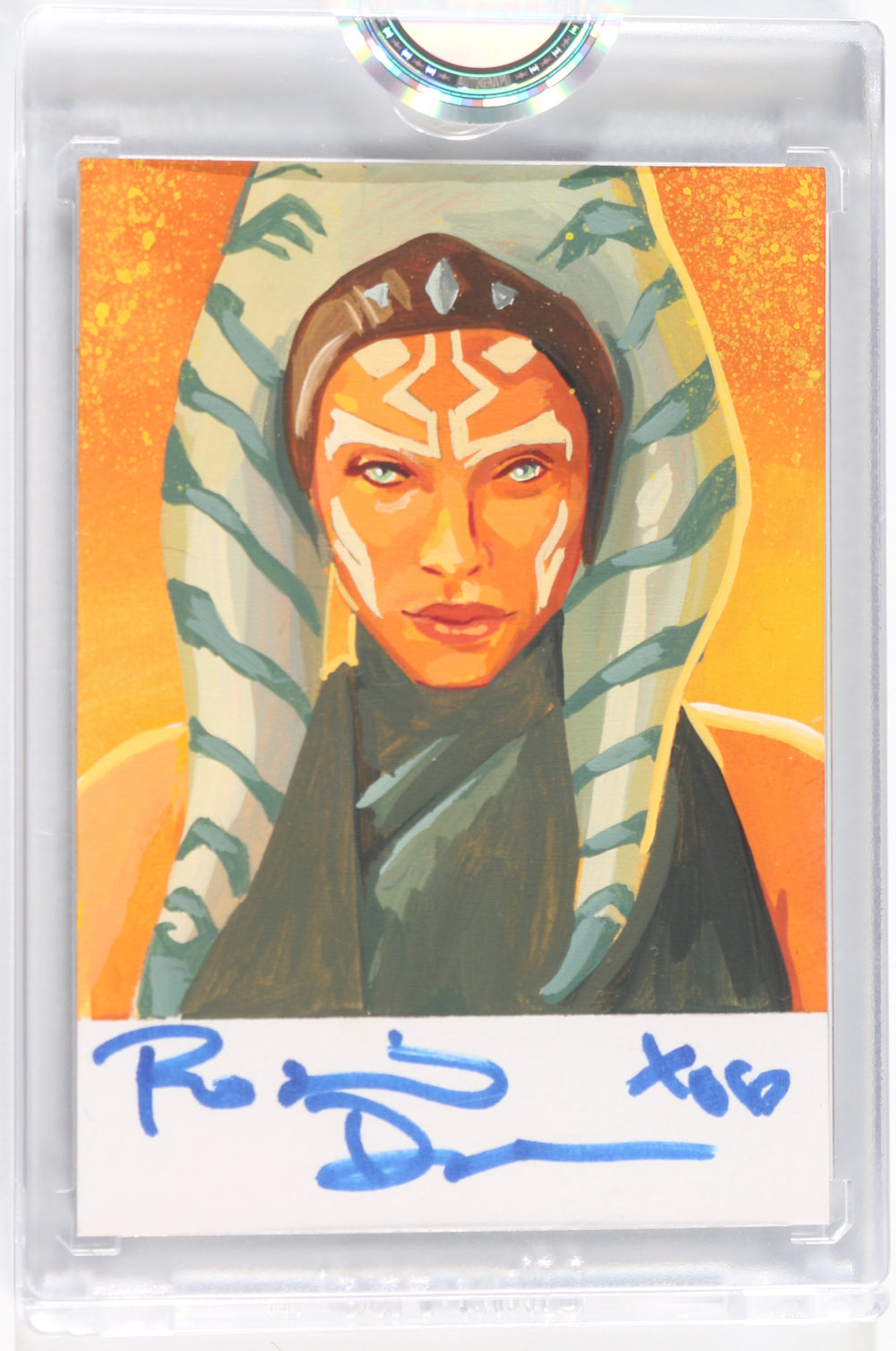 Rosario Dawson as Ahsoka Tano in Star Wars: The Mandalorian (Encapsulated) Signed SWAU Artist Series Trading Card by Candice Dailey