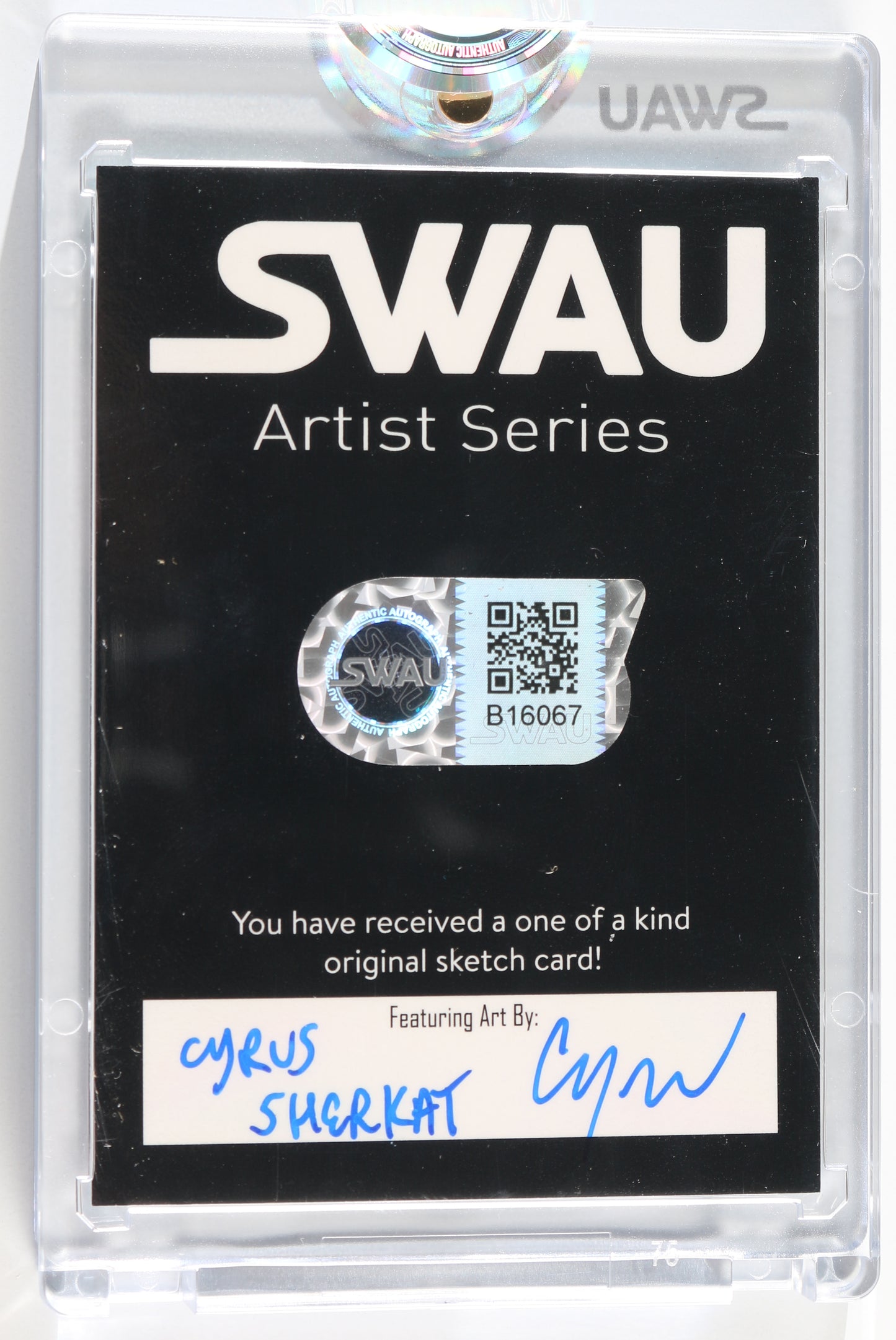 
                  
                    Dominic Monaghan as Merry Brandybuck in The Lord of the Rings (Encapsulated) Signed SWAU Artist Series Trading Card by Cyrus Sherkat
                  
                