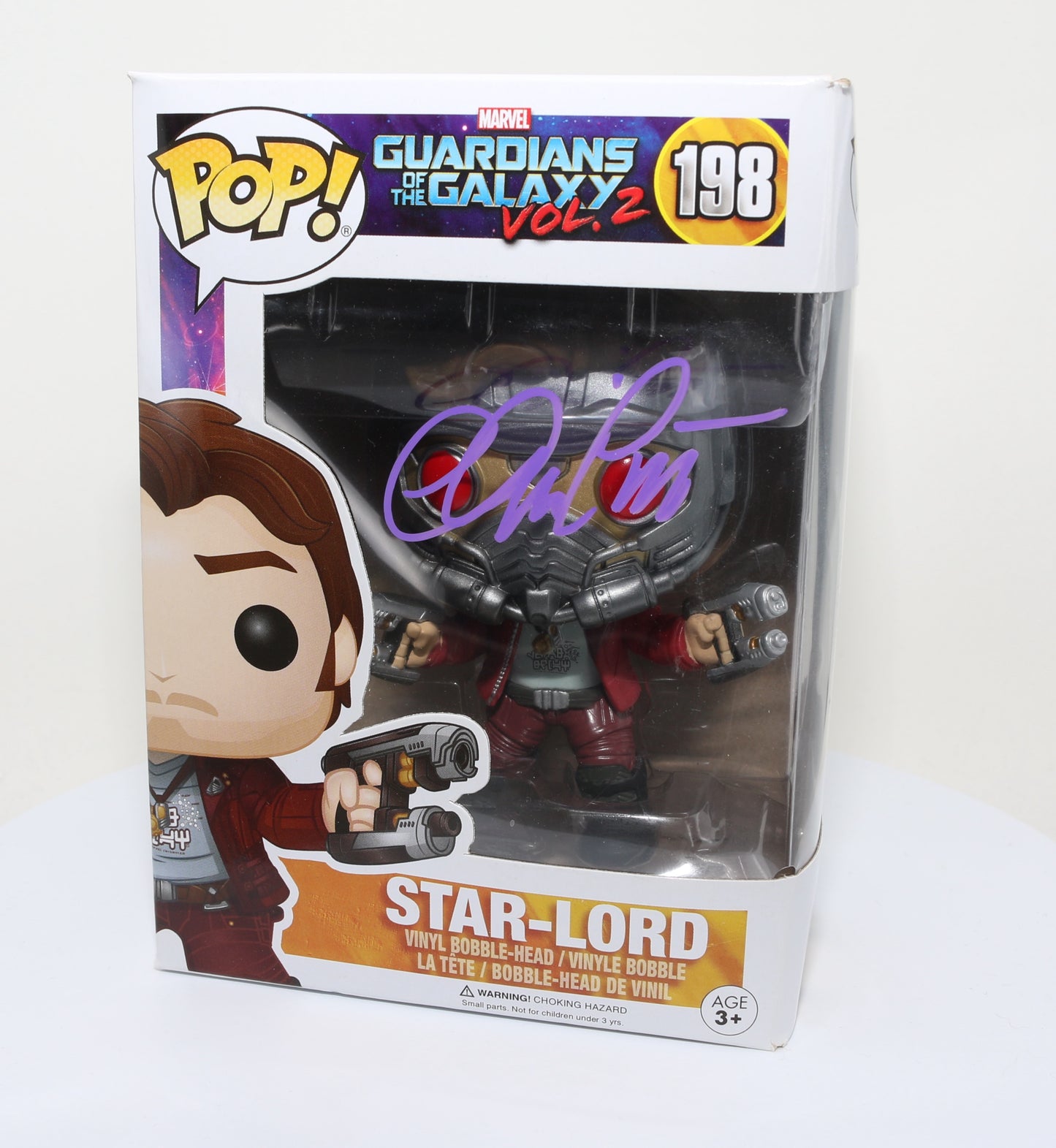 
                  
                    Chris Pratt as Star-Lord in Guardians of the Galaxy Vol. 2 (SWAU) Signed Funko POP! #198
                  
                