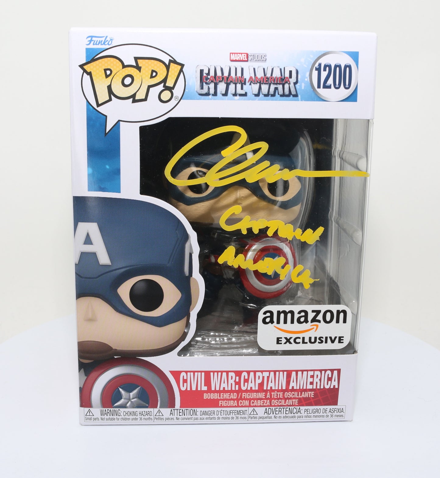 
                  
                    Chris Evans as Captain America in Captain America: Civil War (SWAU) Signed Funko POP! #1200
                  
                