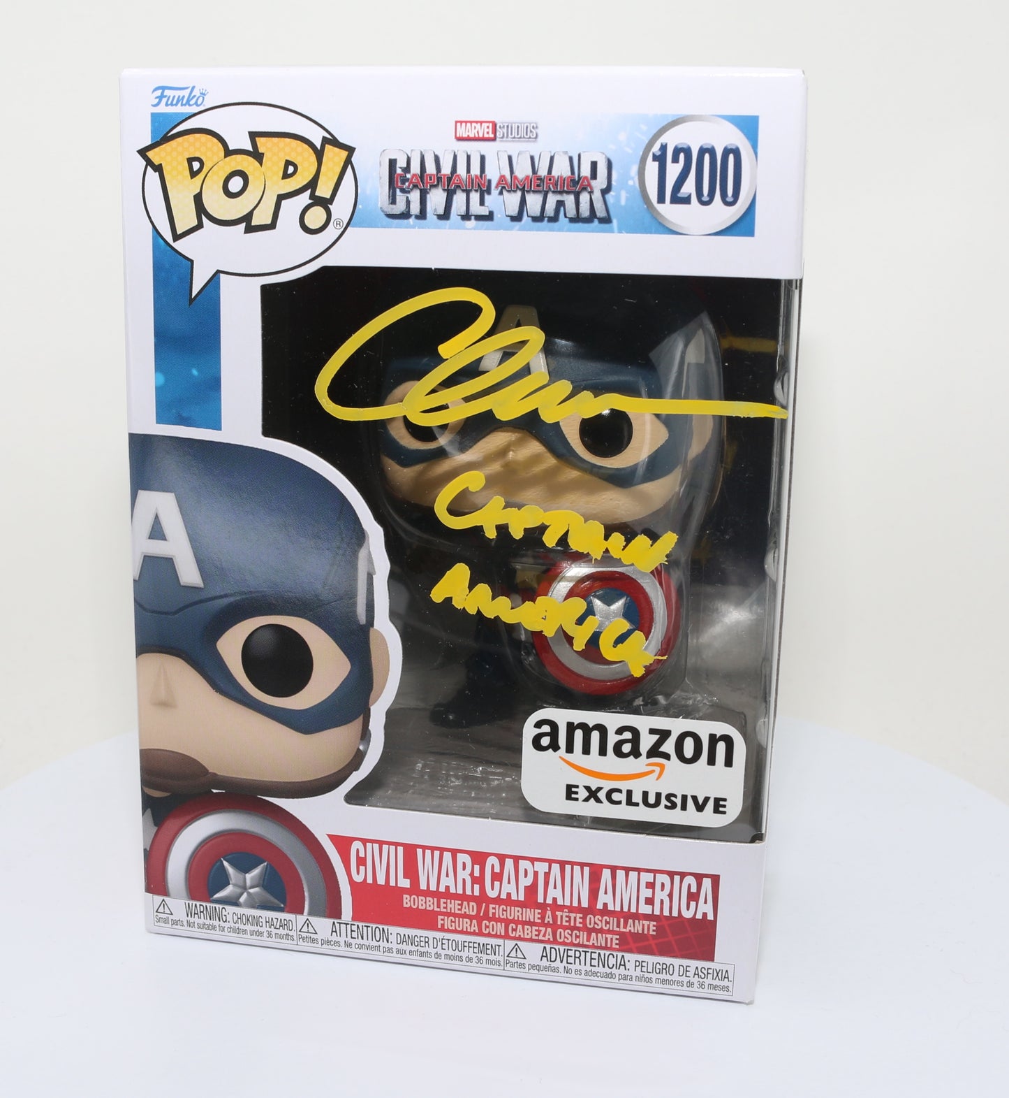 
                  
                    Chris Evans as Captain America in Captain America: Civil War (SWAU) Signed Funko POP! #1200
                  
                
