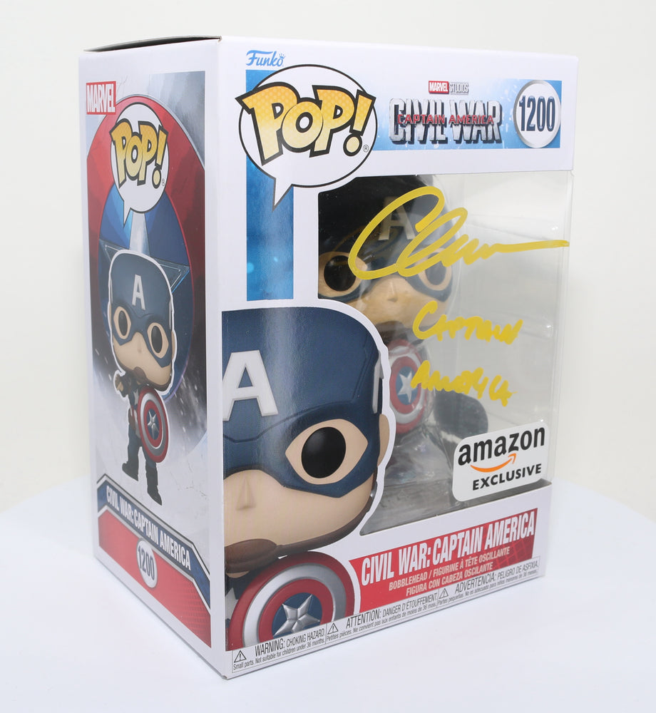 
                  
                    Chris Evans as Captain America in Captain America: Civil War (SWAU) Signed Funko POP! #1200
                  
                